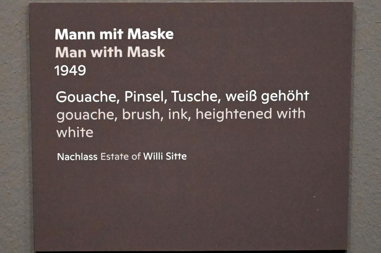 Willi Sitte (1938–2002), Mann mit Maske, Halle (Saale), Kunstmuseum Moritzburg, Ausstellung "Sittes Welt" vom 03.10.2021 - 06.02.2022, Saal 5, 1949, Bild 3/3