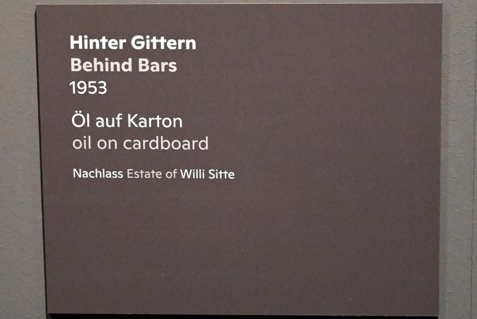 Willi Sitte (1938–2002), Hinter Gittern, Halle (Saale), Kunstmuseum Moritzburg, Ausstellung "Sittes Welt" vom 03.10.2021 - 06.02.2022, Saal 6, 1953, Bild 2/2