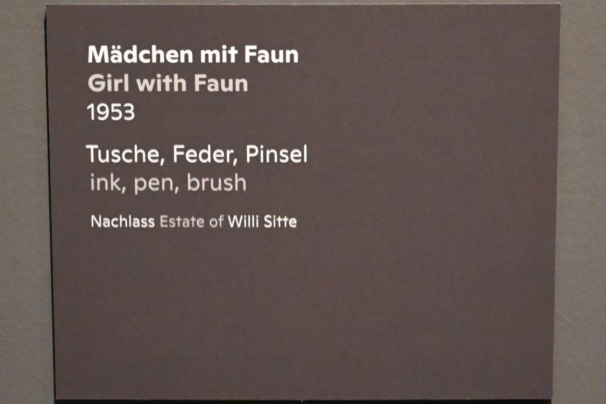 Willi Sitte (1938–2002), Mädchen mit Faun, Halle (Saale), Kunstmuseum Moritzburg, Ausstellung "Sittes Welt" vom 03.10.2021 - 06.02.2022, Saal 7, 1953, Bild 2/2