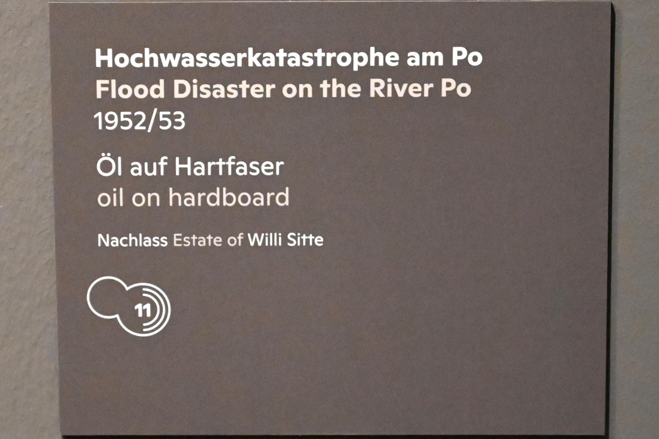 Willi Sitte (1938–2002), Hochwasserkatastrophe am Po, Halle (Saale), Kunstmuseum Moritzburg, Ausstellung "Sittes Welt" vom 03.10.2021 - 06.02.2022, Saal 7, 1952–1953, Bild 2/3