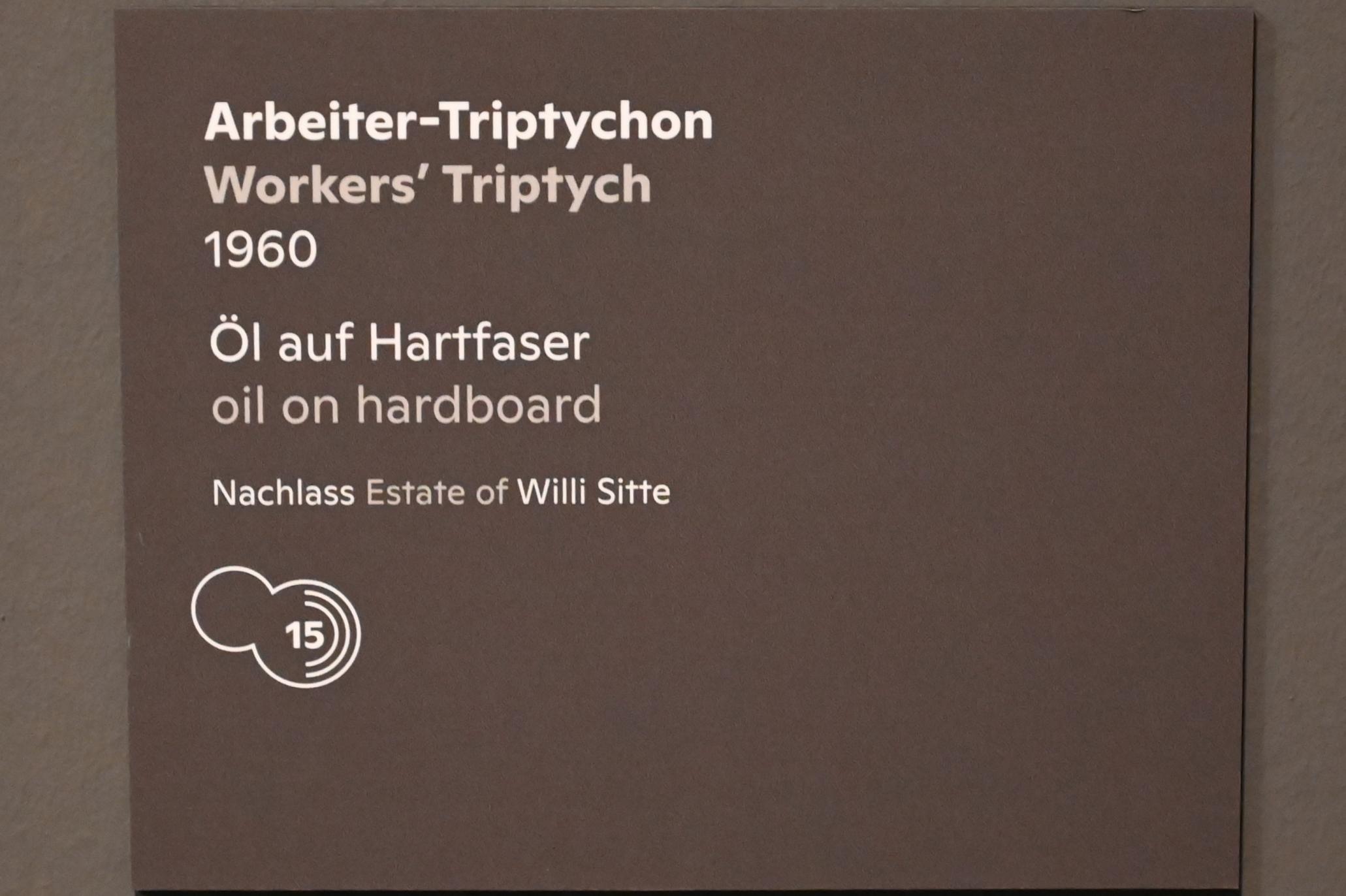 Willi Sitte (1938–2002), Arbeiter-Triptychon, Halle (Saale), Kunstmuseum Moritzburg, Ausstellung "Sittes Welt" vom 03.10.2021 - 06.02.2022, Saal 8, 1960, Bild 2/3