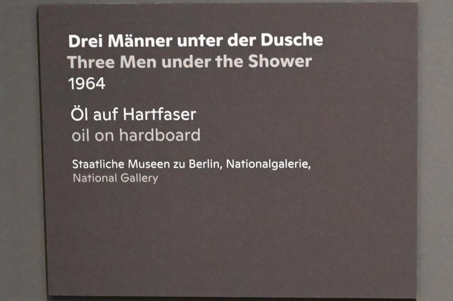 Willi Sitte (1938–2002), Drei Männer unter der Dusche, Halle (Saale), Kunstmuseum Moritzburg, Ausstellung "Sittes Welt" vom 03.10.2021 - 06.02.2022, Saal 9, 1964, Bild 2/2