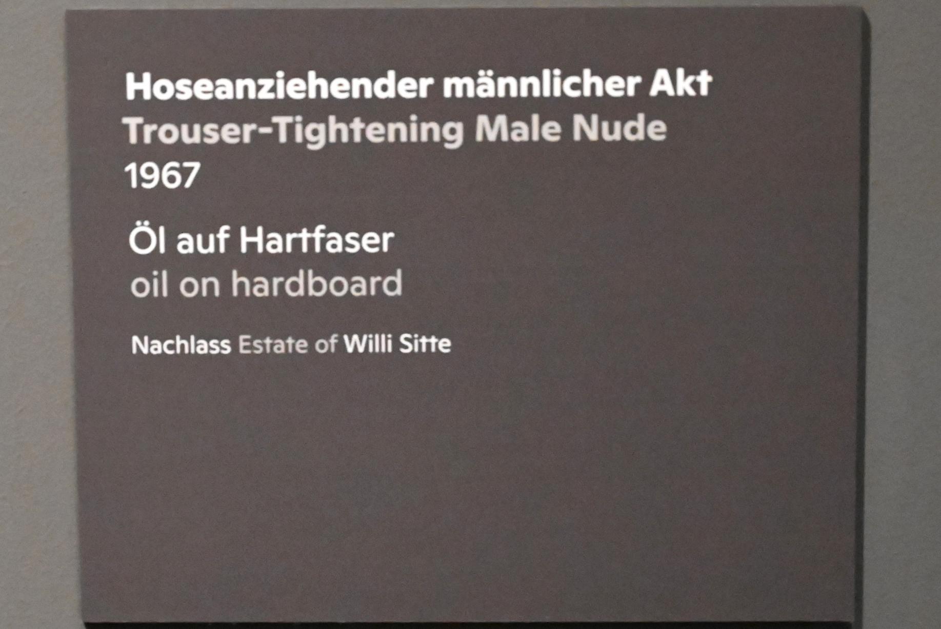 Willi Sitte (1938–2002), Hosenanziehender männlicher Akt, Halle (Saale), Kunstmuseum Moritzburg, Ausstellung "Sittes Welt" vom 03.10.2021 - 06.02.2022, Saal 9, 1967, Bild 2/2