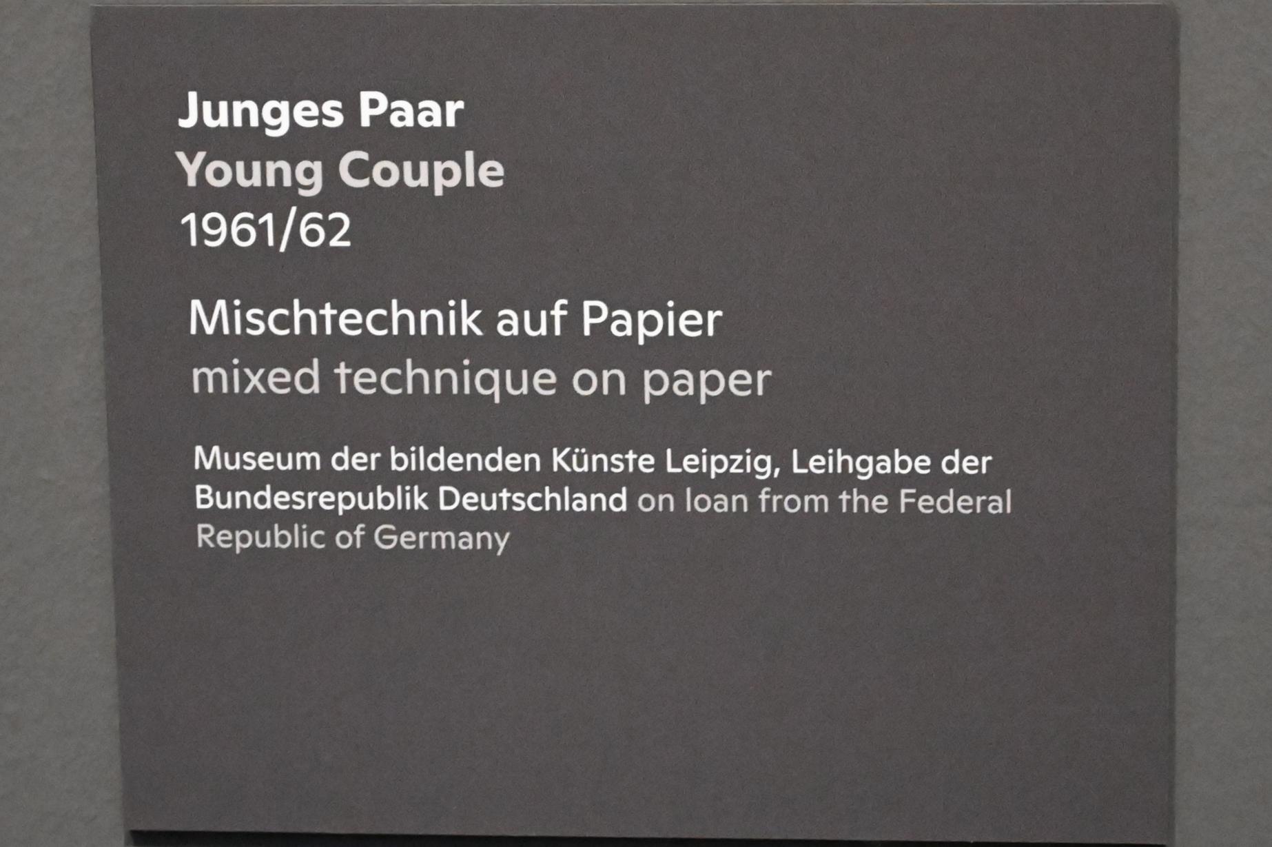 Willi Sitte (1938–2002), Junges Paar, Halle (Saale), Kunstmuseum Moritzburg, Ausstellung "Sittes Welt" vom 03.10.2021 - 06.02.2022, Saal 10, 1961–1962, Bild 2/2