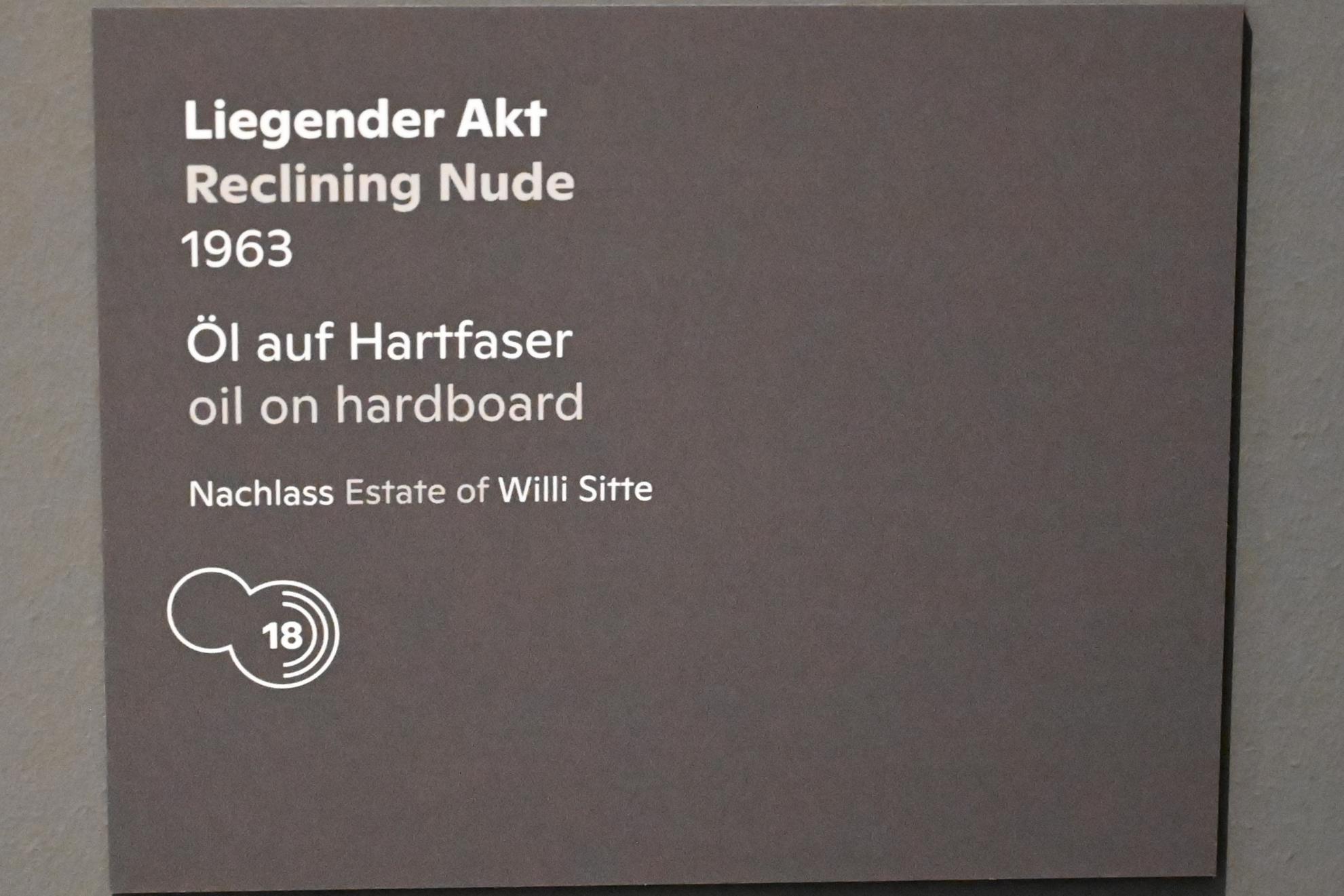 Willi Sitte (1938–2002), Liegender Akt, Halle (Saale), Kunstmuseum Moritzburg, Ausstellung "Sittes Welt" vom 03.10.2021 - 06.02.2022, Saal 10, 1963, Bild 2/2