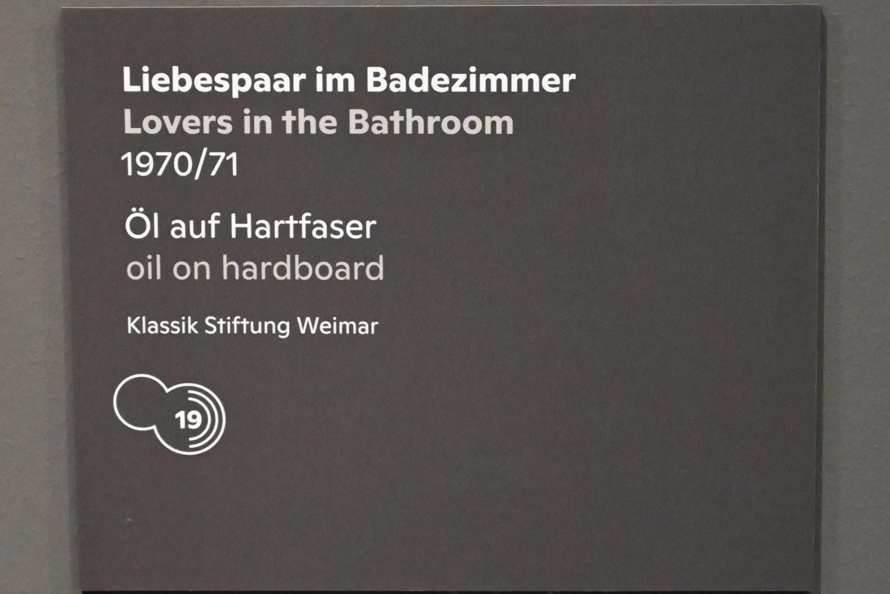 Willi Sitte (1938–2002), Liebespaar im Badezimmer, Halle (Saale), Kunstmuseum Moritzburg, Ausstellung "Sittes Welt" vom 03.10.2021 - 06.02.2022, Saal 10, 1970–1971, Bild 2/2