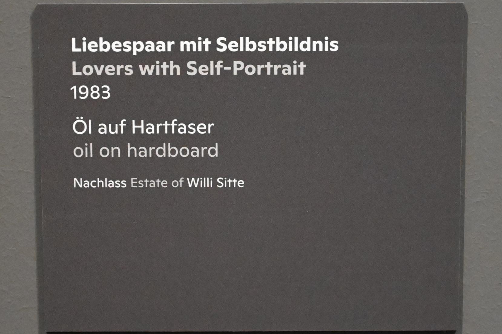Willi Sitte (1938–2002), Liebespaar mit Selbstbildnis, Halle (Saale), Kunstmuseum Moritzburg, Ausstellung "Sittes Welt" vom 03.10.2021 - 06.02.2022, Saal 10, 1983, Bild 2/2
