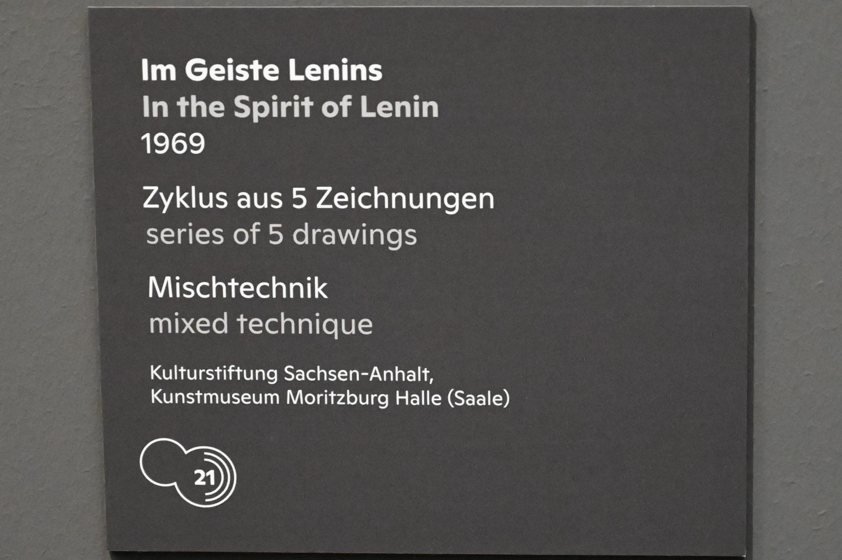 Willi Sitte (1938–2002), Im Geiste Lenins - Lernendes Kind, Halle (Saale), Kunstmuseum Moritzburg, Ausstellung "Sittes Welt" vom 03.10.2021 - 06.02.2022, Saal 12, 1969, Bild 2/3