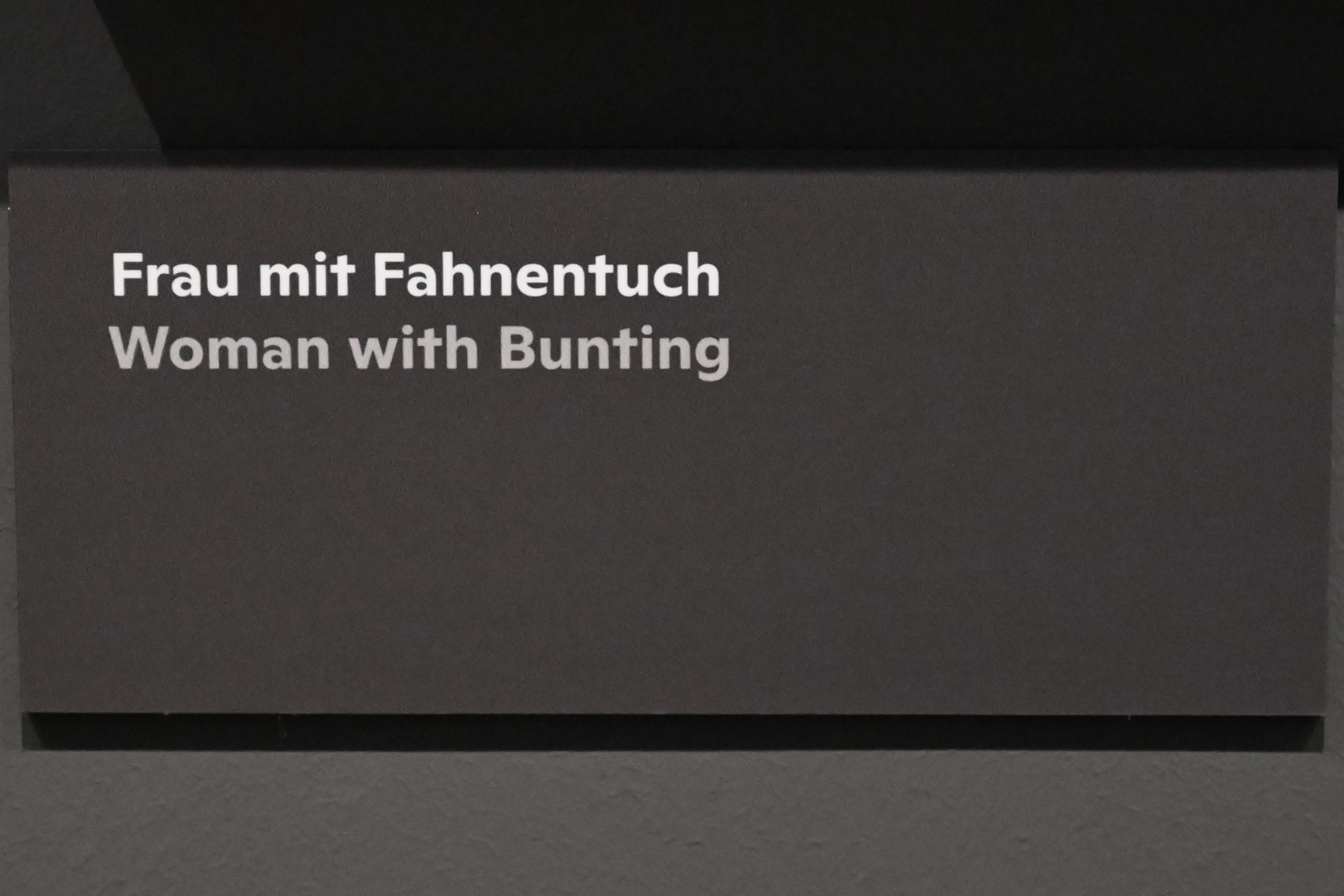 Willi Sitte (1938–2002), Im Geiste Lenins - Frau mit Fahnentuch, Halle (Saale), Kunstmuseum Moritzburg, Ausstellung "Sittes Welt" vom 03.10.2021 - 06.02.2022, Saal 12, 1969, Bild 3/3