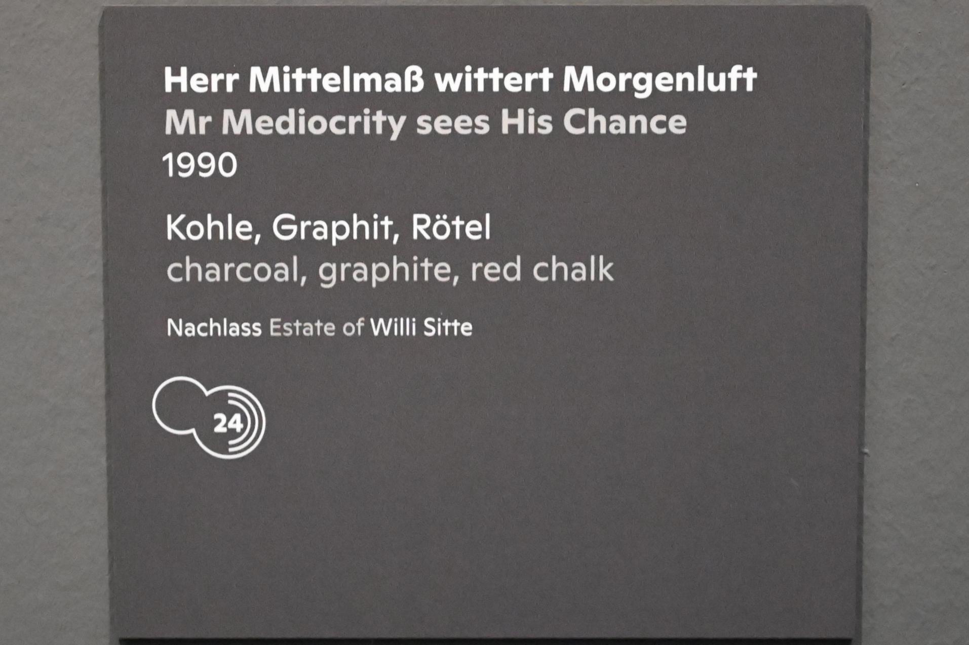 Willi Sitte (1938–2002), Herr Mittelmaß wittert Morgenluft, Halle (Saale), Kunstmuseum Moritzburg, Ausstellung "Sittes Welt" vom 03.10.2021 - 06.02.2022, Saal 16, 1990, Bild 2/2