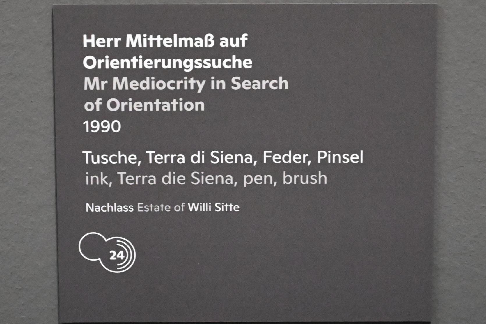 Willi Sitte (1938–2002), Herr Mittelmaß auf Orientierungssuche, Halle (Saale), Kunstmuseum Moritzburg, Ausstellung "Sittes Welt" vom 03.10.2021 - 06.02.2022, Saal 16, 1990, Bild 2/2