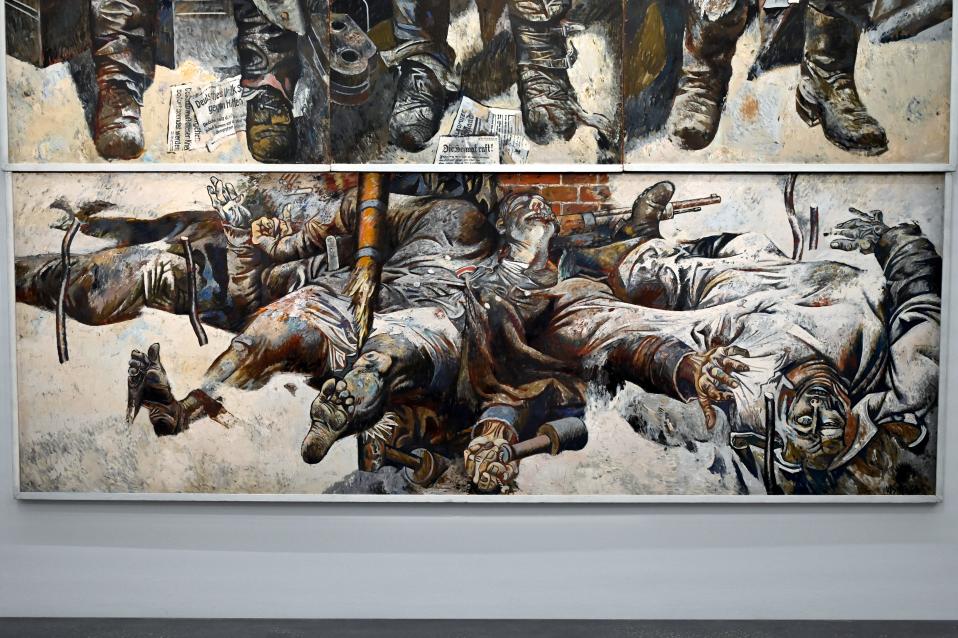 Willi Sitte (1938–2002), Die Überlebenden, Halle (Saale), Kunstmuseum Moritzburg, Ausstellung "Sittes Welt" vom 03.10.2021 - 06.02.2022, Saal 17, 1963, Bild 3/5