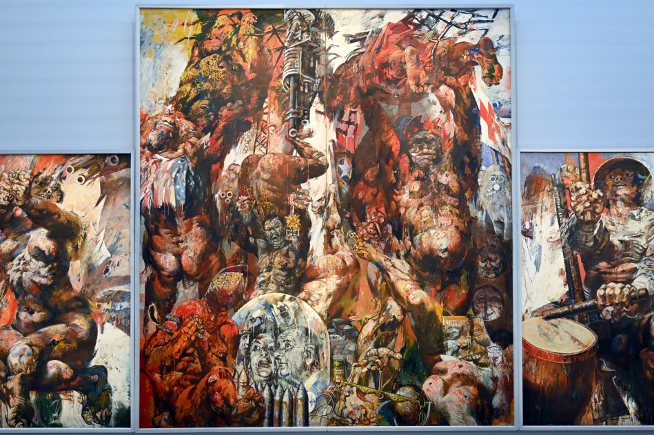 Willi Sitte (1938–2002), Höllensturz in Vietnam, Halle (Saale), Kunstmuseum Moritzburg, Ausstellung "Sittes Welt" vom 03.10.2021 - 06.02.2022, Saal 17, 1966–1967, Bild 3/6