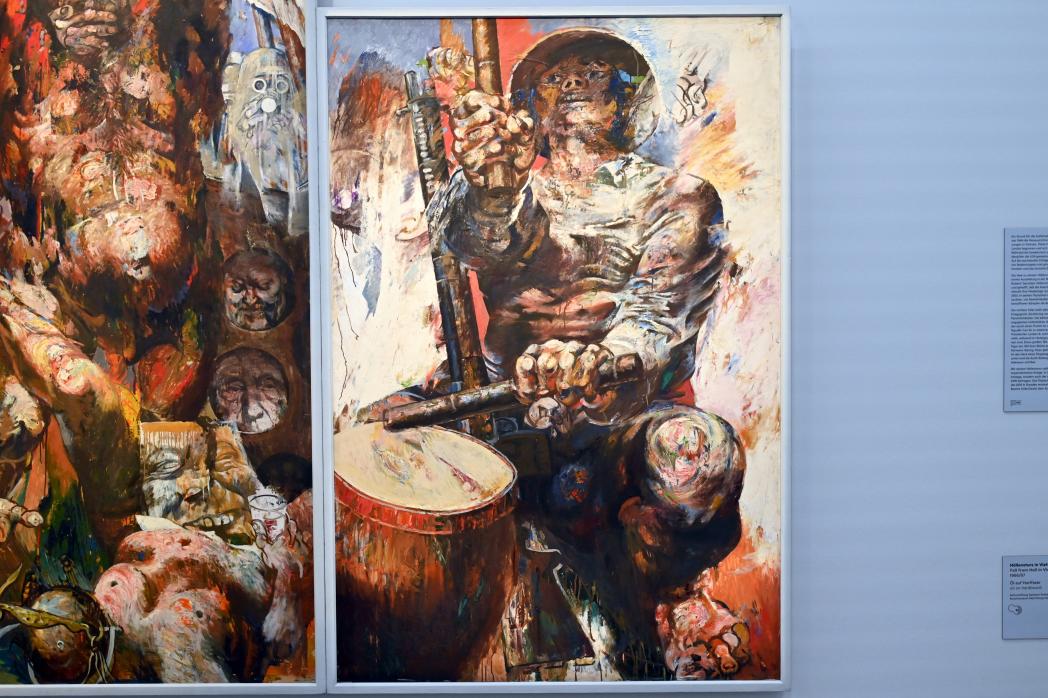 Willi Sitte (1938–2002), Höllensturz in Vietnam, Halle (Saale), Kunstmuseum Moritzburg, Ausstellung "Sittes Welt" vom 03.10.2021 - 06.02.2022, Saal 17, 1966–1967, Bild 4/6