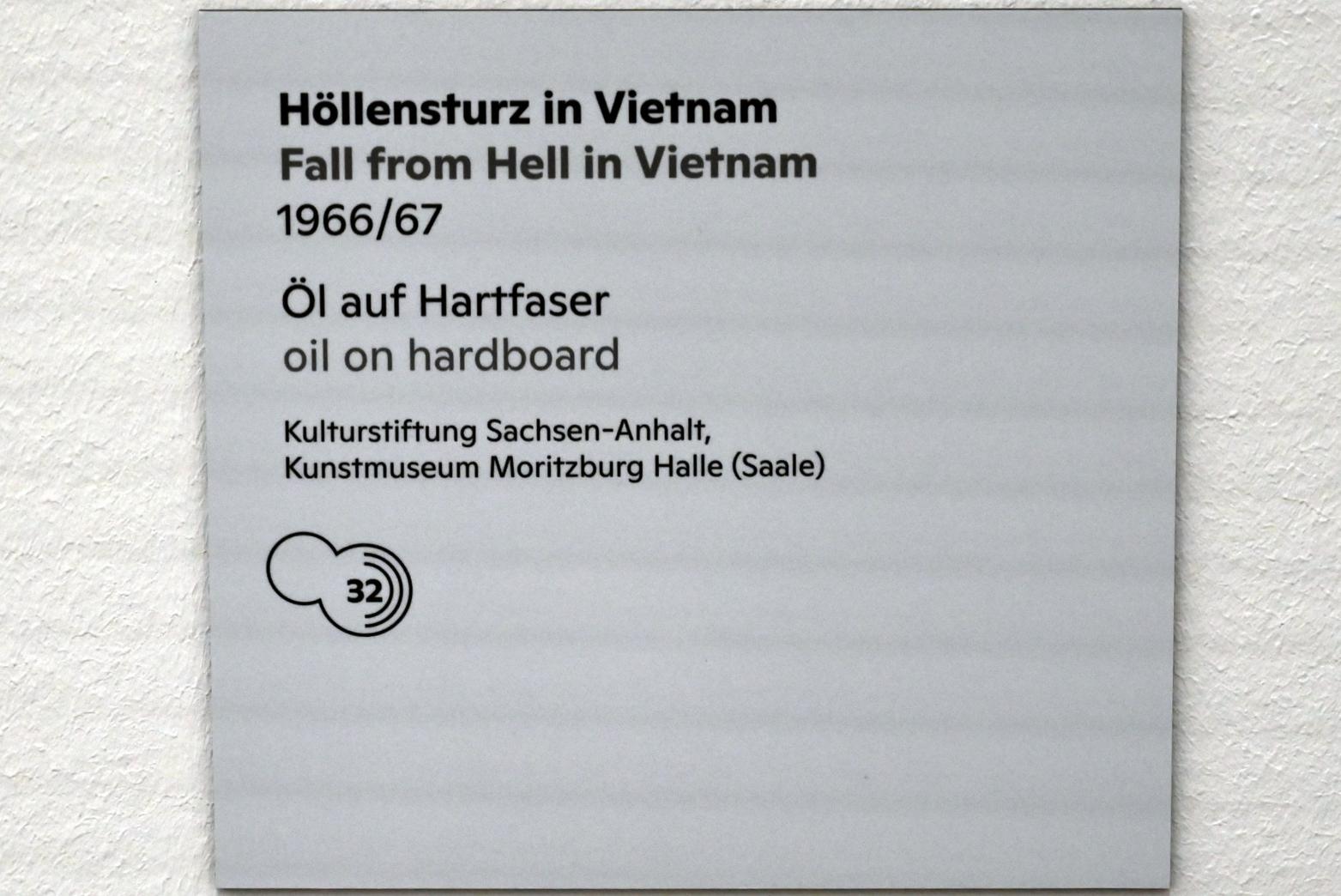 Willi Sitte (1938–2002), Höllensturz in Vietnam, Halle (Saale), Kunstmuseum Moritzburg, Ausstellung "Sittes Welt" vom 03.10.2021 - 06.02.2022, Saal 17, 1966–1967, Bild 5/6