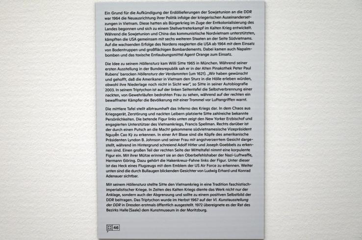 Willi Sitte (1938–2002), Höllensturz in Vietnam, Halle (Saale), Kunstmuseum Moritzburg, Ausstellung "Sittes Welt" vom 03.10.2021 - 06.02.2022, Saal 17, 1966–1967, Bild 6/6