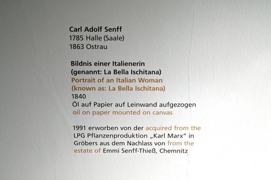 Carl Adolf Senff (1825–1859), Bildnis einer Italienerin (genannt: La Bella Ischitana), Halle (Saale), Kunstmuseum Moritzburg, Alte Meister Saal 6, 1840, Bild 2/2