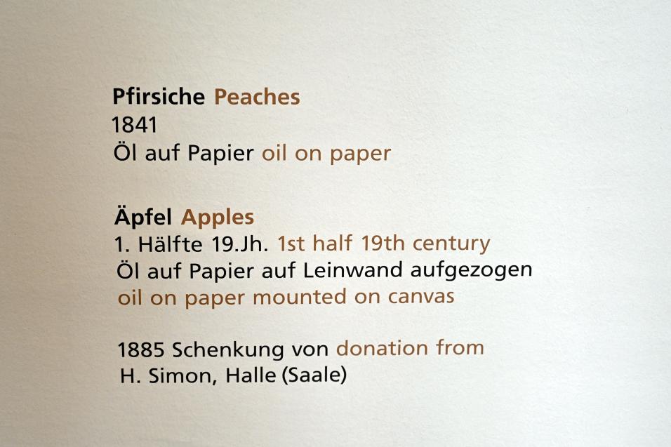 Carl Adolf Senff (1825–1859), Äpfel, Halle (Saale), Kunstmuseum Moritzburg, Alte Meister Saal 6, 1. Hälfte 19. Jhd., Bild 2/2