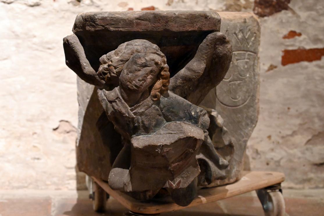 Heilige Helena vom alten halleschen Rathaus mit Sockel und Baldachin, Halle (Saale), Altes Rathaus, jetzt Halle (Saale), Kunstmuseum Moritzburg, Mittelalter Saal 1, 1502, Bild 3/6