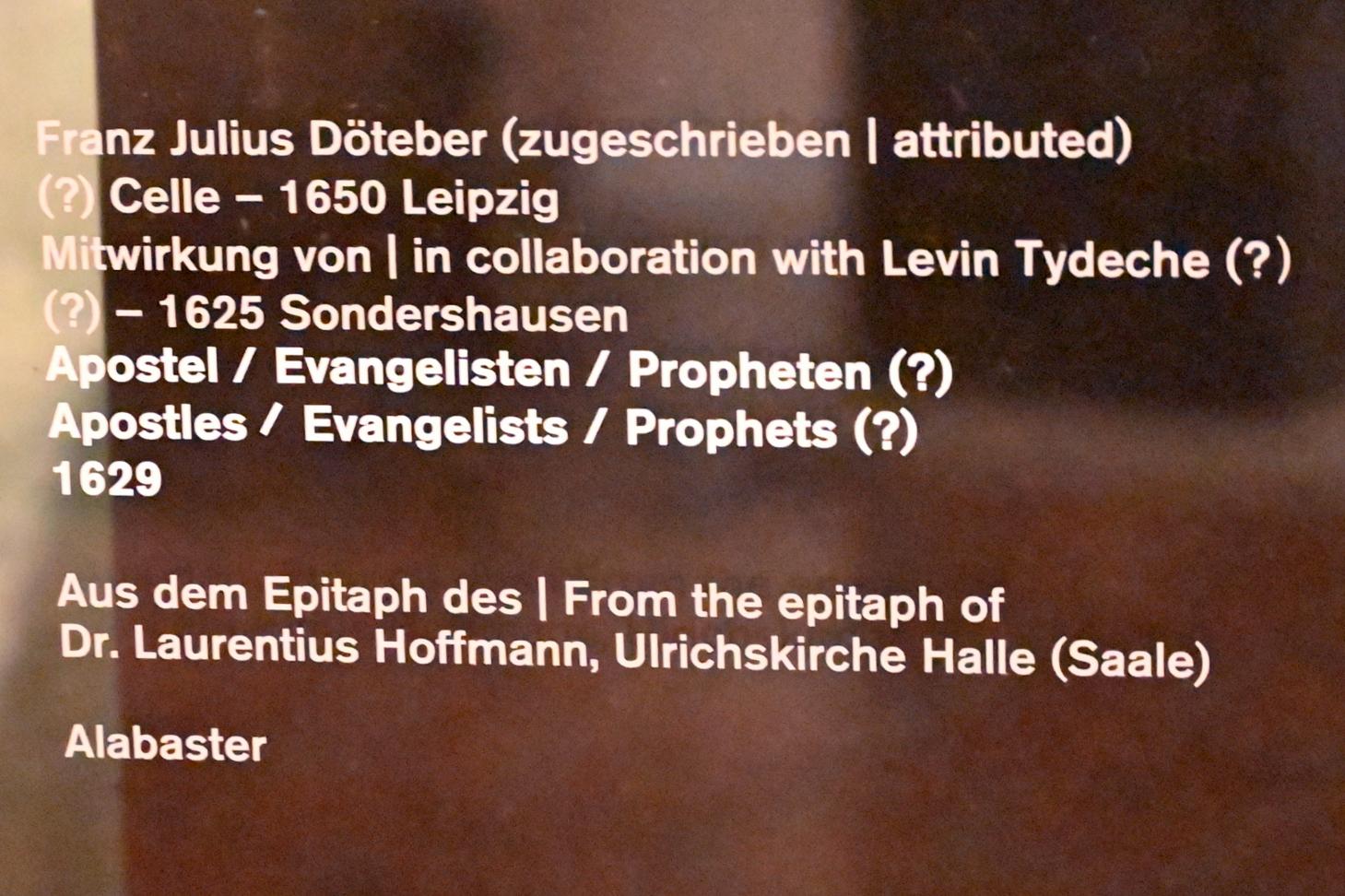 Franz Julius Döteber (1629), Apostel / Evangelisten / Propheten (?), Halle (Saale), Kirche St. Ulrich, jetzt Halle (Saale), Kunstmuseum Moritzburg, Mittelalter Saal 1, 1629, Bild 7/7