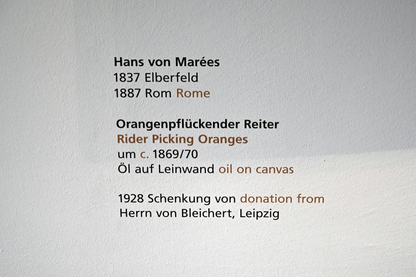 Hans von Marées (1861–1886), Orangenpflückender Reiter, Halle (Saale), Kunstmuseum Moritzburg, Alte Meister Saal 1, um 1869–1870, Bild 2/2