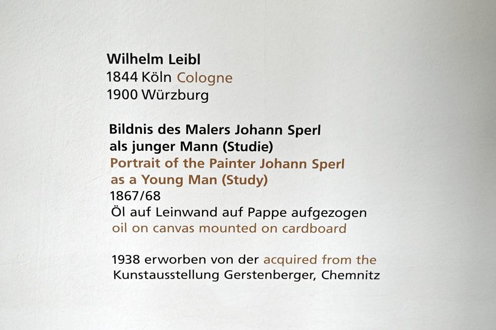 Wilhelm Leibl (1864–1898), Bildnis des Malers Johann Sperl als junger Mann (Studie), Halle (Saale), Kunstmuseum Moritzburg, Alte Meister Saal 1, 1867–1868, Bild 2/2