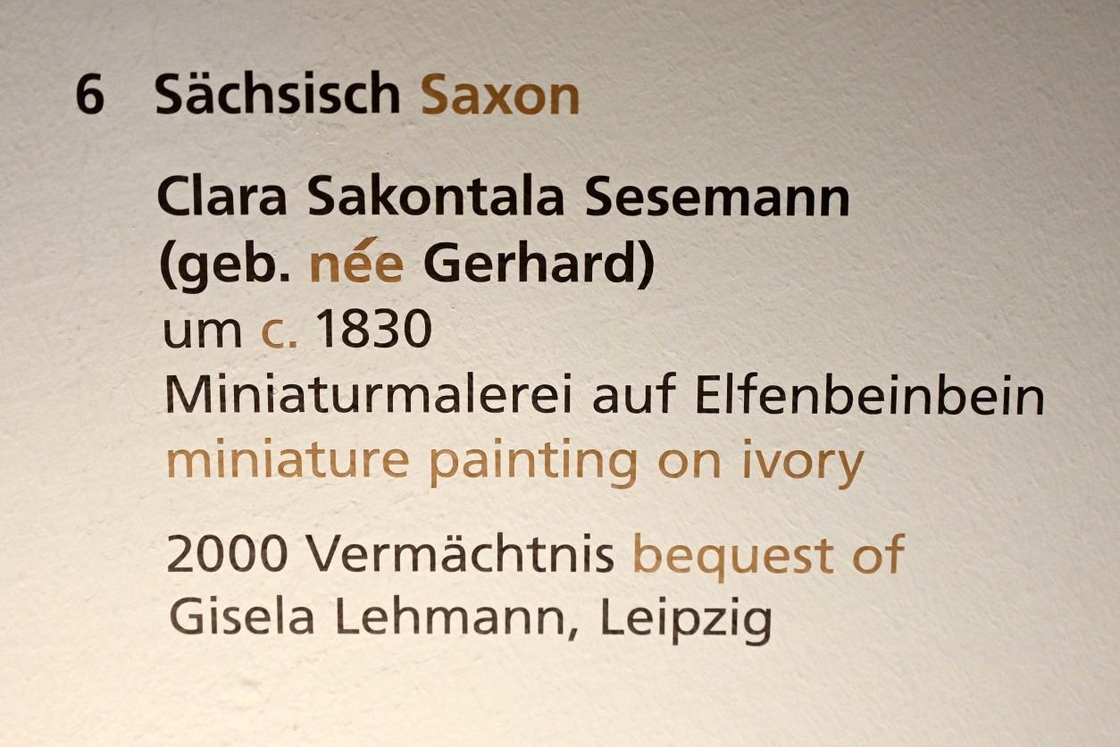 Clara Sakontala Sesemann (geb. Gerhard), Halle (Saale), Kunstmuseum Moritzburg, Alte Meister Saal 7, um 1830, Bild 2/2