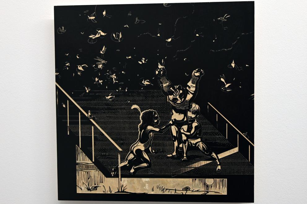 Franca Bartholomäi (2017), Sieben Leben - Die Träume der weißen Katze, Halle (Saale), Kunstmuseum Moritzburg, Treppenhaus, 2017–2018, Bild 4/8