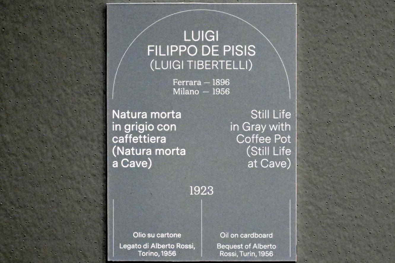 Filippo De Pisis (1923–1946), Stillleben in Grau mit Kaffeemaschine (Stillleben in der Höhle), Turin, Galleria civica d'arte moderna e contemporanea (GAM Torino), Saal 1, 1923, Bild 2/2