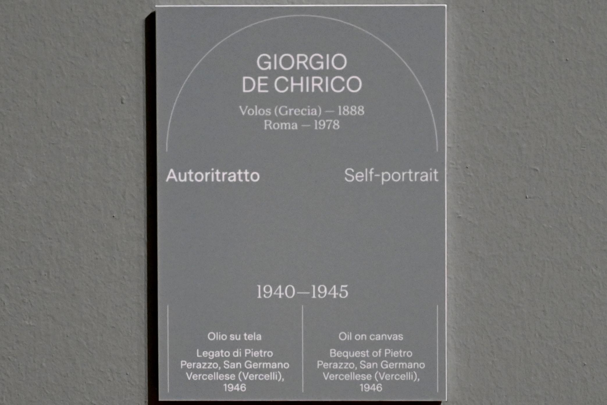 Giorgio de Chirico (1913–1973), Selbstporträt, Turin, Galleria civica d'arte moderna e contemporanea (GAM Torino), Saal 1, 1940–1945, Bild 2/2