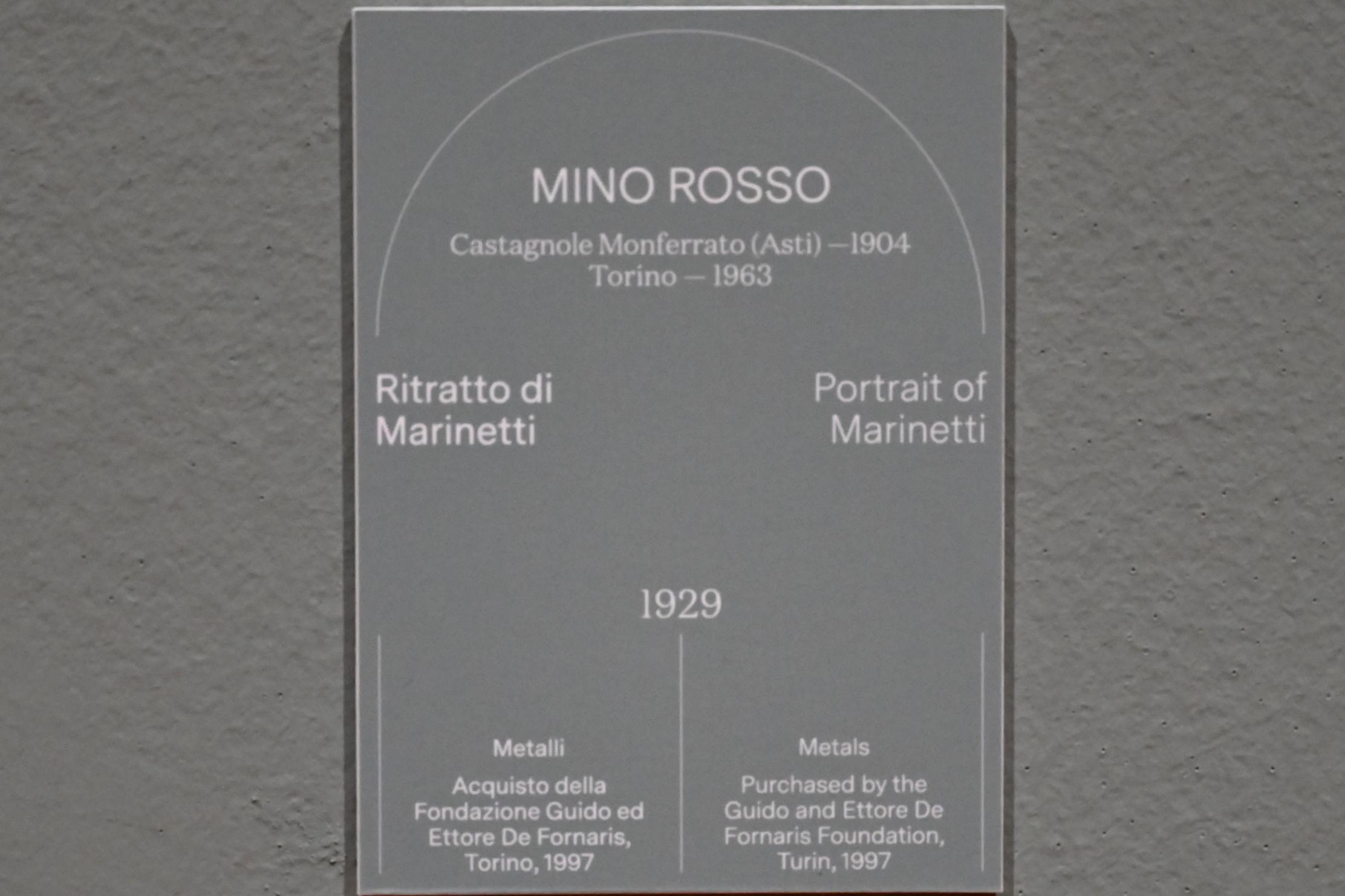 Mino Rosso (1929), Porträt Marinetti, Turin, Galleria civica d'arte moderna e contemporanea (GAM Torino), Saal 2, 1929, Bild 3/3