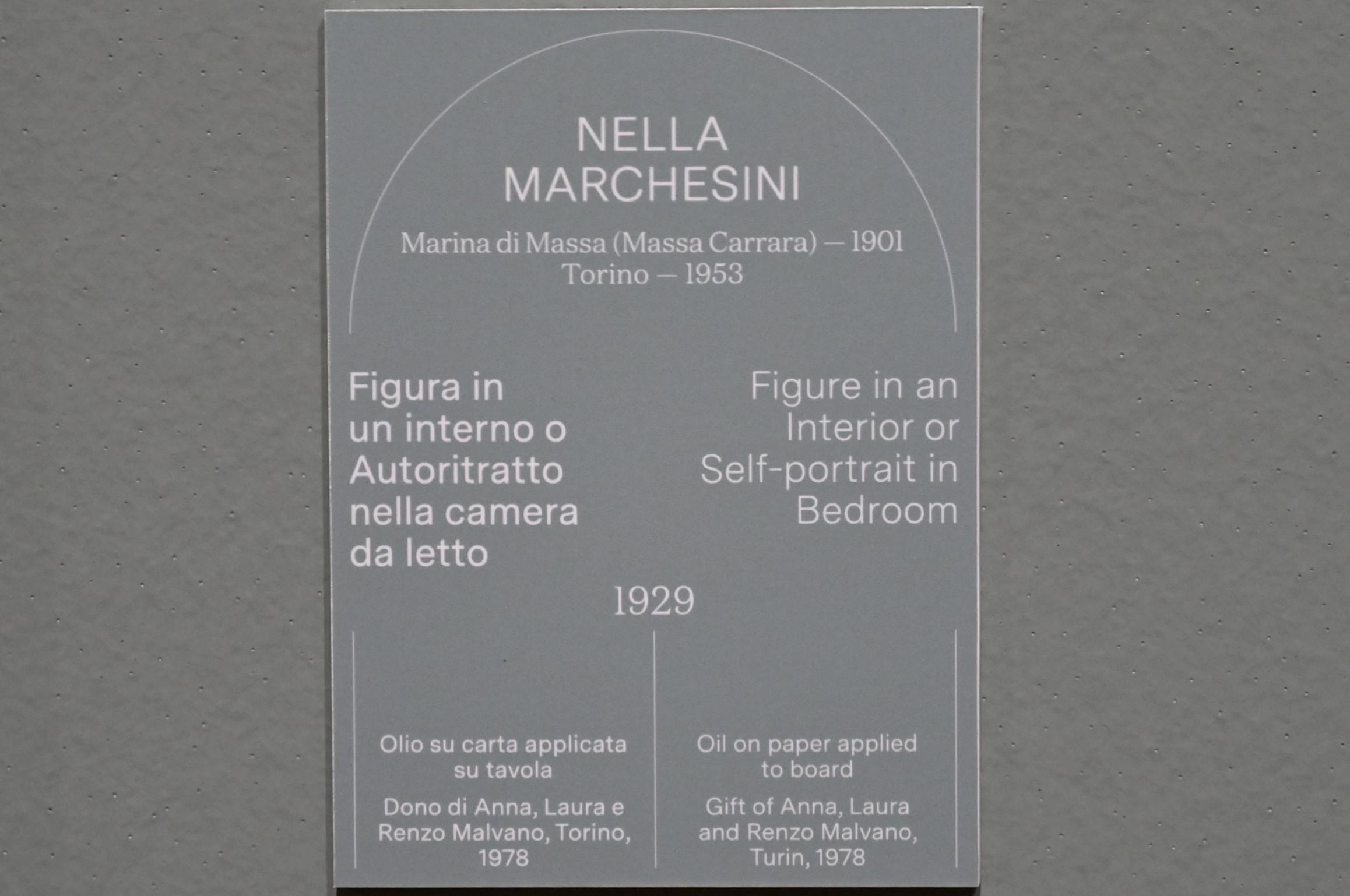 Nella Marchesini (1929), Figur in einem Interieur oder Selbstporträt im Schlafzimmer, Turin, Galleria civica d'arte moderna e contemporanea (GAM Torino), Saal 4, 1929, Bild 2/2