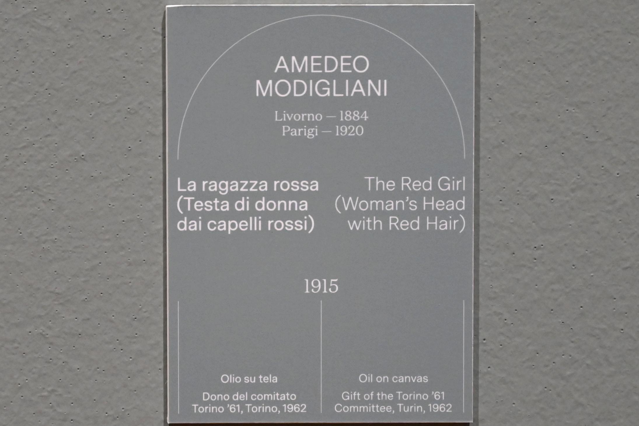 Amedeo Modigliani (1911–1918), Das rote Mädchen (Frauenkopf mit rotem Haar), Turin, Galleria civica d'arte moderna e contemporanea (GAM Torino), Saal 5, 1915, Bild 2/2