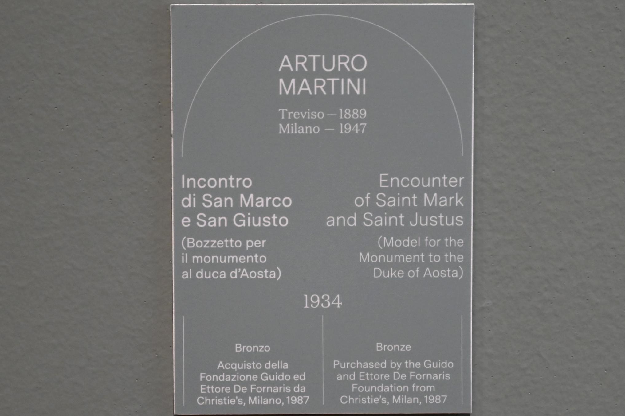 Arturo Martini (1926–1935), Begegnung des Heiligen Markus und des Heiligen Justus (Bozzetto für das Denkmal Duke of Aosta), Turin, Galleria civica d'arte moderna e contemporanea (GAM Torino), Saal 6, 1934, Bild 3/3