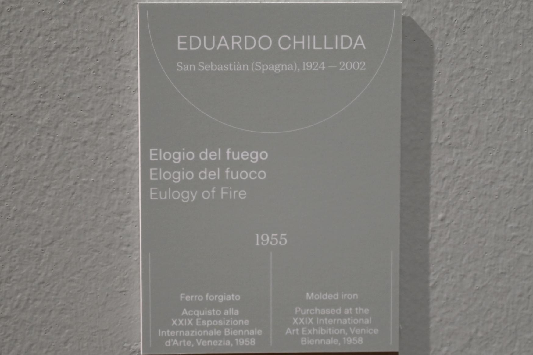 Eduardo Chillida (1955–1997), Eloge auf das Feuer, Turin, Galleria civica d'arte moderna e contemporanea (GAM Torino), Saal 12, 1955, Bild 4/4