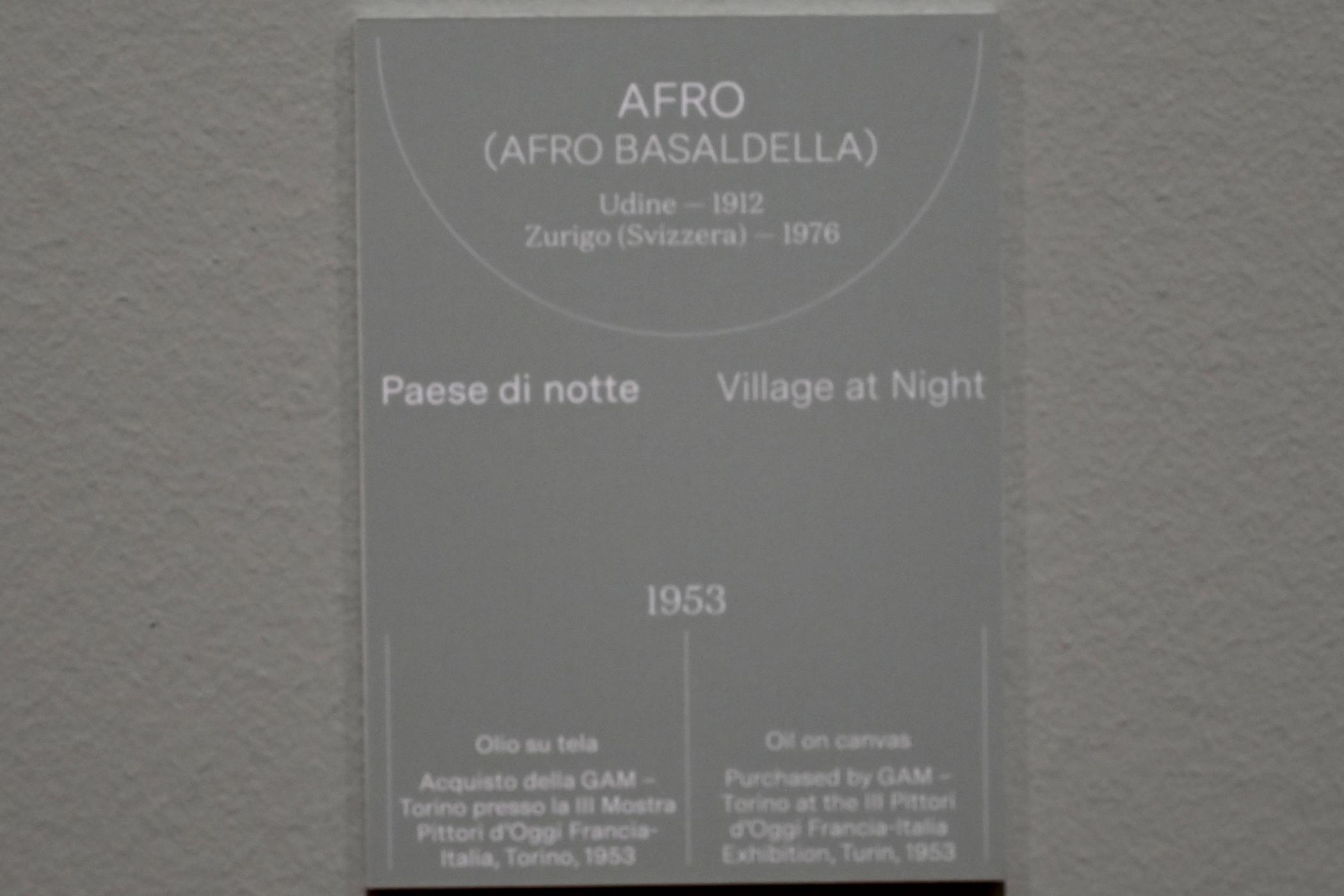 Afro Basaldella (1953), Dorf bei Nacht, Turin, Galleria civica d'arte moderna e contemporanea (GAM Torino), Saal 12a, 1953, Bild 2/2