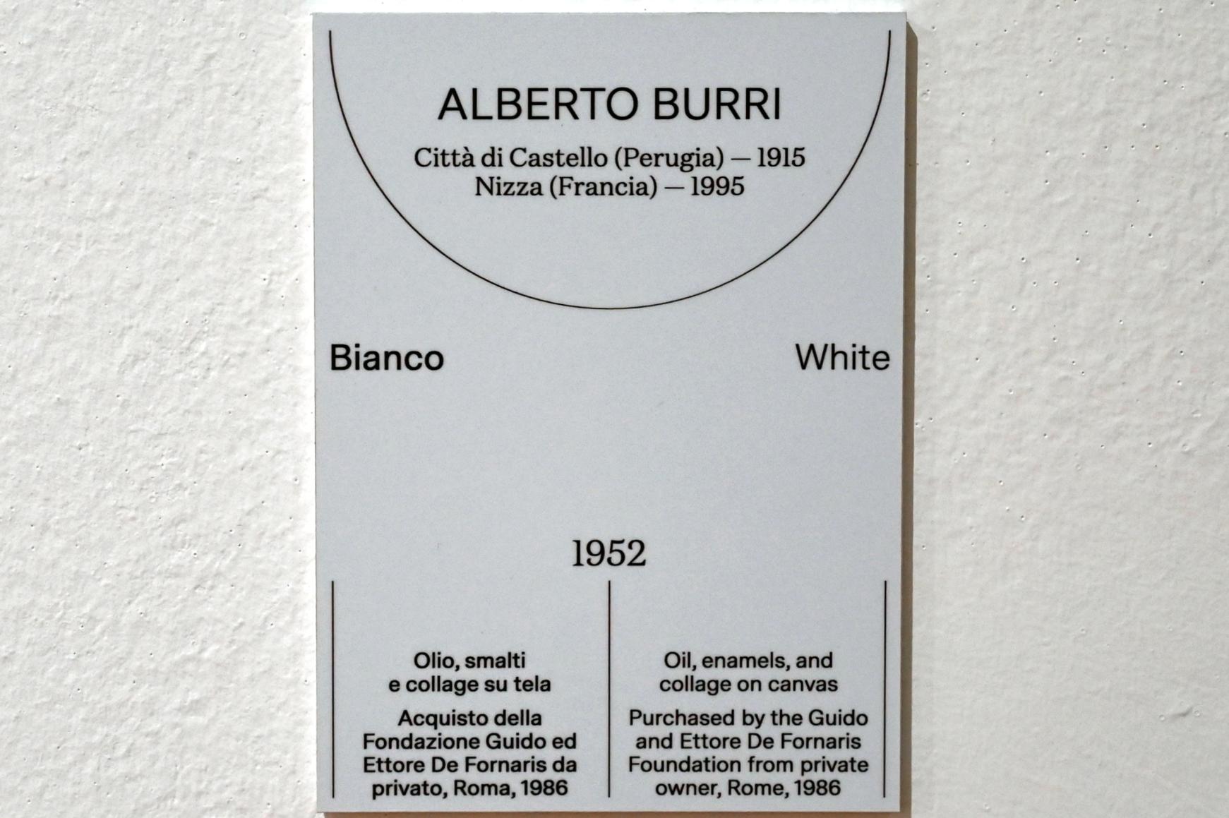 Alberto Burri (1952–1979), Weiß, Turin, Galleria civica d'arte moderna e contemporanea (GAM Torino), Saal 13, 1952, Bild 2/2