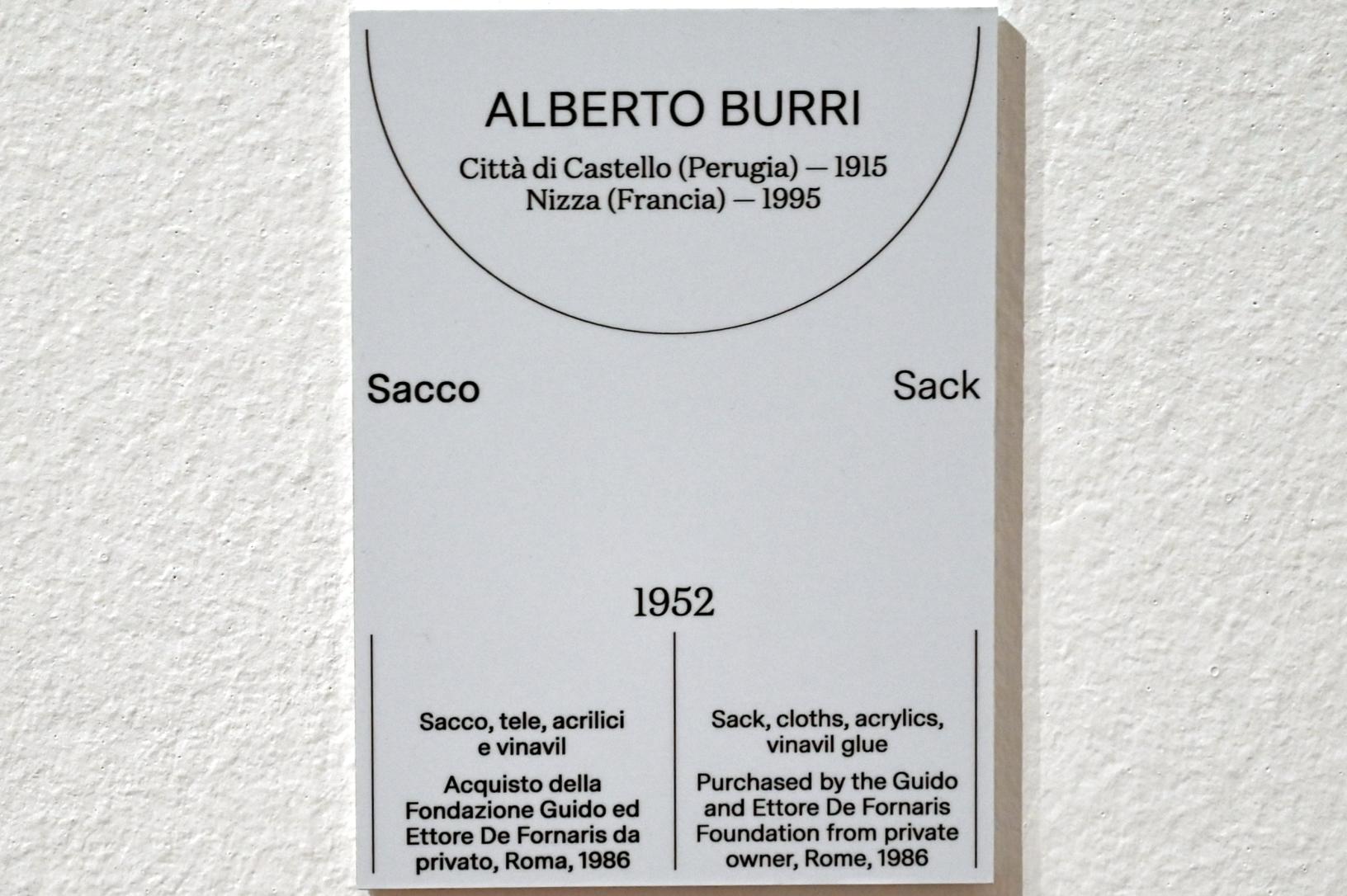Alberto Burri (1952–1979), Sack, Turin, Galleria civica d'arte moderna e contemporanea (GAM Torino), Saal 13, 1952, Bild 2/2