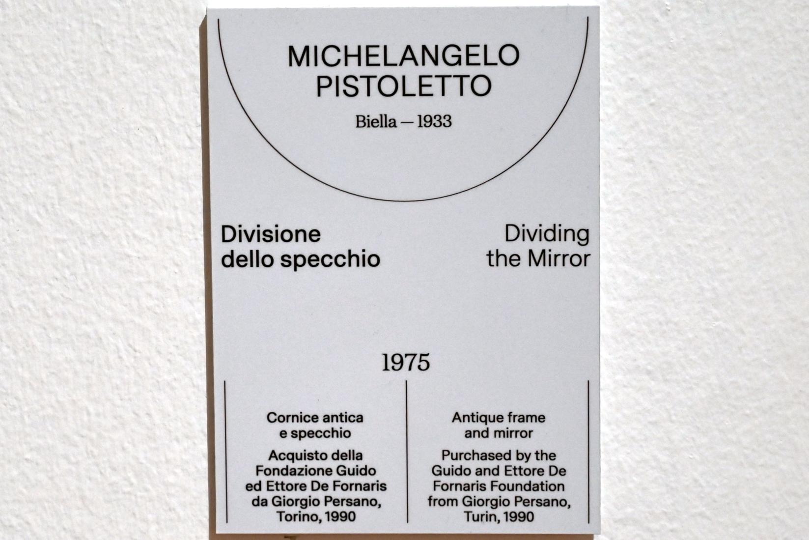 Michelangelo Pistoletto (1964–1981), Spiegelteilung, Turin, Galleria civica d'arte moderna e contemporanea (GAM Torino), Saal 19, 1975, Bild 2/2