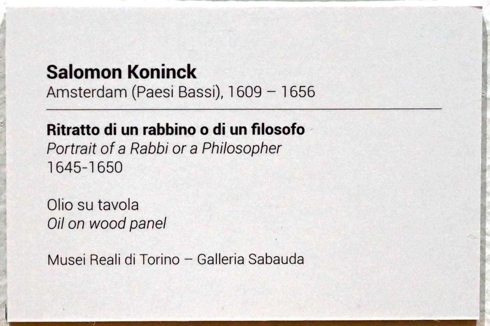 Salomon Koninck (1643–1649), Porträt eines Rabbi oder eines Philosophen, Turin, GAM Torino, Ausstellung "Eine Reise gegen den Strom" vom 05.05.-12.09.2021, Saal 1, 1645–1650, Bild 3/5