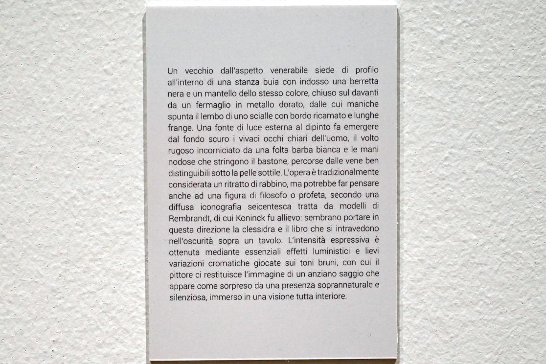 Salomon Koninck (1643–1649), Porträt eines Rabbi oder eines Philosophen, Turin, GAM Torino, Ausstellung "Eine Reise gegen den Strom" vom 05.05.-12.09.2021, Saal 1, 1645–1650, Bild 5/5