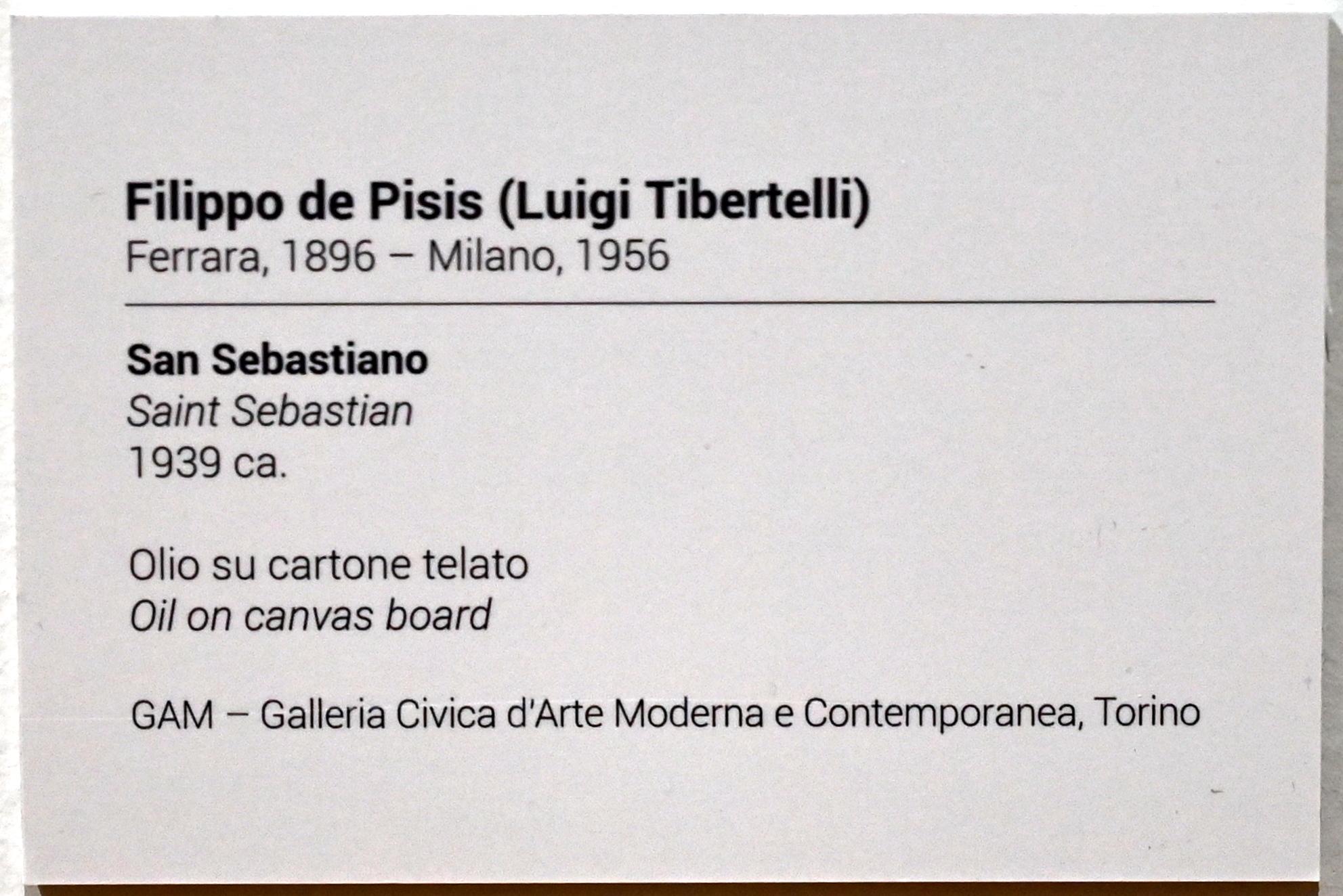 Filippo De Pisis (1923–1946), Heiliger Sebastian, Turin, GAM Torino, Ausstellung "Eine Reise gegen den Strom" vom 05.05.-12.09.2021, Saal 2, um 1939, Bild 2/2