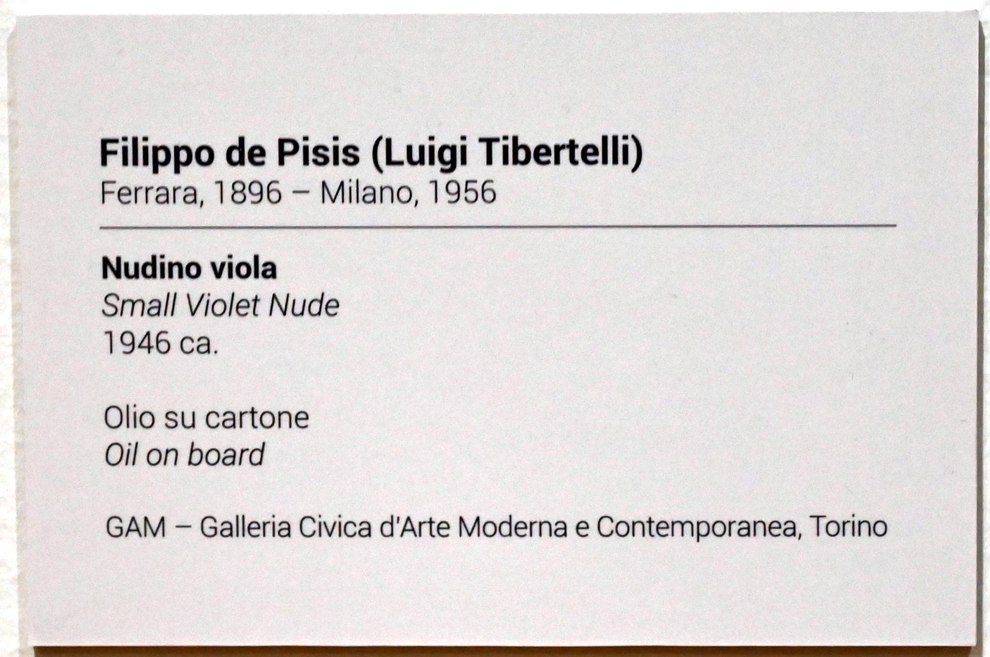 Filippo De Pisis (1923–1946), Kleiner violetter Akt, Turin, GAM Torino, Ausstellung "Eine Reise gegen den Strom" vom 05.05.-12.09.2021, Saal 2, um 1946, Bild 2/2