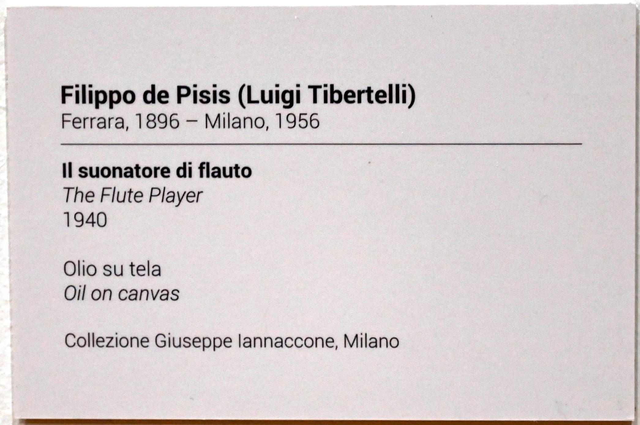 Filippo De Pisis (1923–1946), Flötenspieler, Turin, GAM Torino, Ausstellung "Eine Reise gegen den Strom" vom 05.05.-12.09.2021, Saal 2, 1940, Bild 2/2