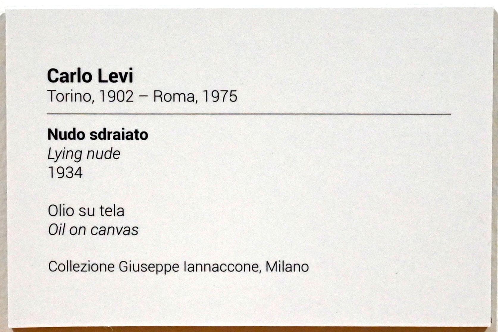 Carlo Levi (1928–1938), Liegender Akt, Turin, GAM Torino, Ausstellung "Eine Reise gegen den Strom" vom 05.05.-12.09.2021, Saal 2, 1934, Bild 2/2