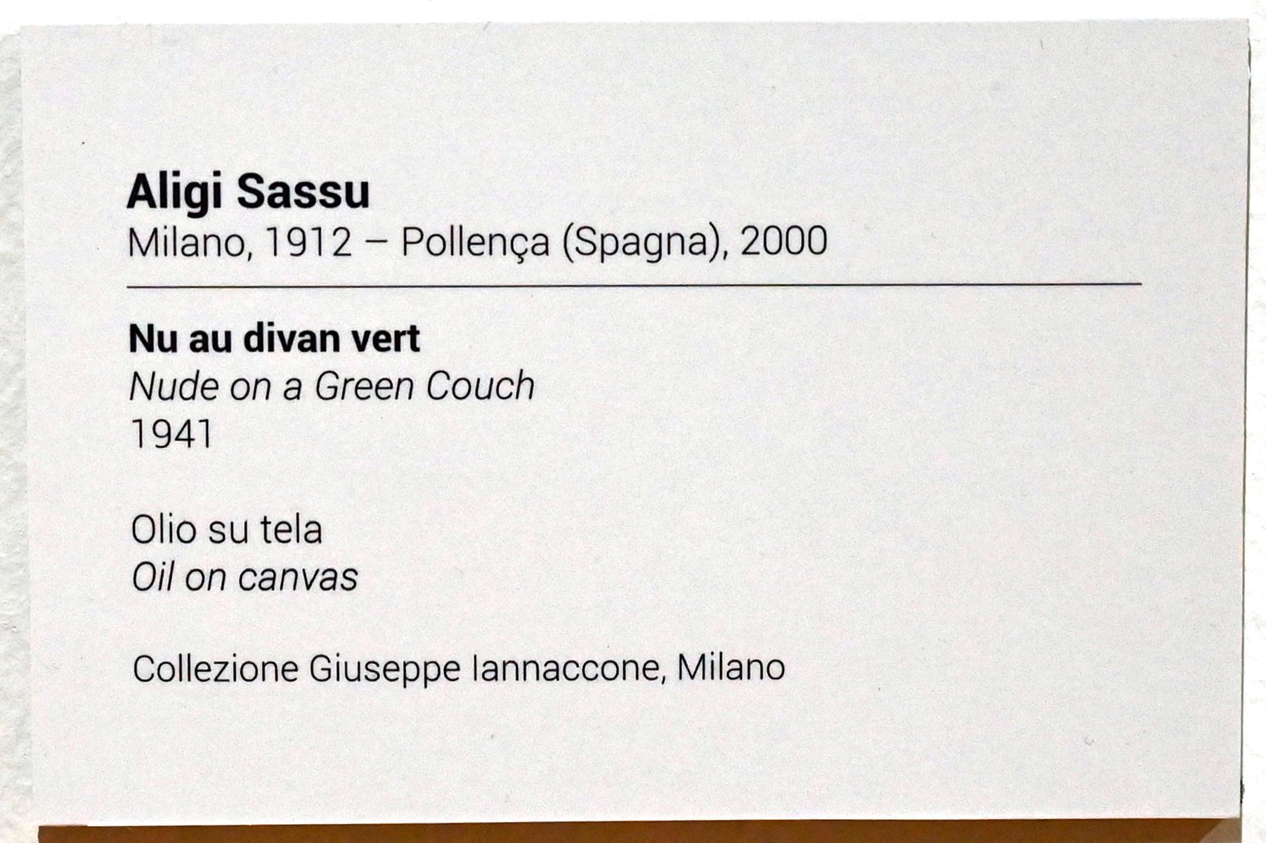 Aligi Sassu (1930–1946), Akt auf grünem Sessel, Turin, GAM Torino, Ausstellung "Eine Reise gegen den Strom" vom 05.05.-12.09.2021, Saal 2, 1941, Bild 2/2