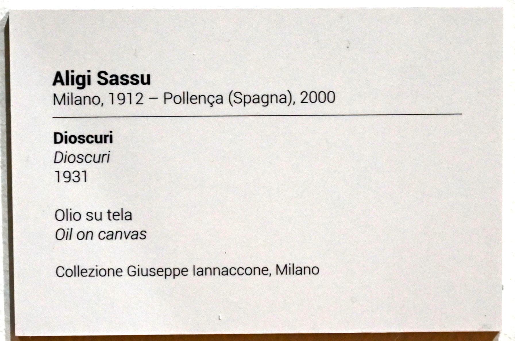 Aligi Sassu (1930–1946), Dioskuren (Kastor und Polydeukes), Turin, GAM Torino, Ausstellung "Eine Reise gegen den Strom" vom 05.05.-12.09.2021, Saal 2, 1931, Bild 2/2