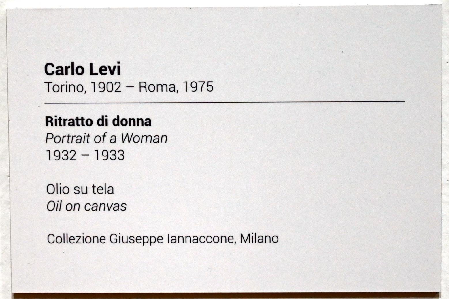 Carlo Levi (1928–1938), Porträt einer Frau, Turin, GAM Torino, Ausstellung "Eine Reise gegen den Strom" vom 05.05.-12.09.2021, Saal 3, 1932–1933, Bild 2/2