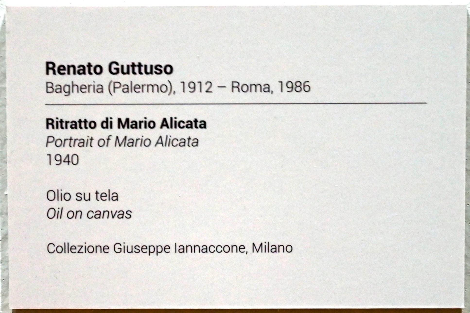 Renato Guttuso (1938–1976), Porträt Mario Alicata, Turin, GAM Torino, Ausstellung "Eine Reise gegen den Strom" vom 05.05.-12.09.2021, Saal 4, 1940, Bild 2/2