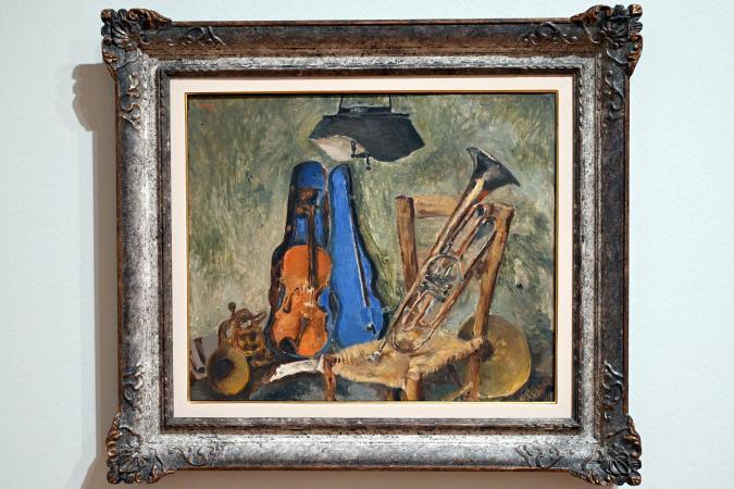 Fausto Pirandello (1925–1942), Stillleben mit Musikinstrumenten, Turin, GAM Torino, Ausstellung "Eine Reise gegen den Strom" vom 05.05.-12.09.2021, Saal 5, um 1942